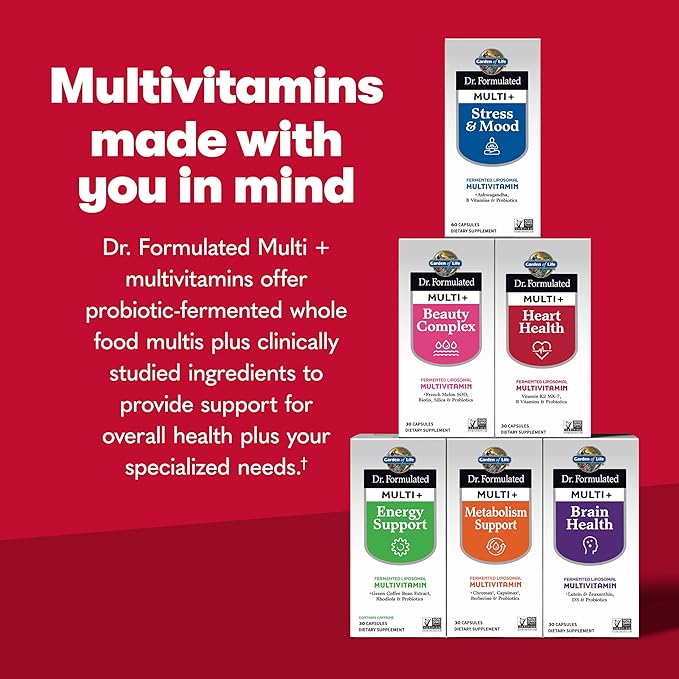 Garden of Life Dr. Formulated Multi+ Heart Health - Fermented Liposomal Multivitamin + Vitamin K2 MK-7, B Vitamins & Probiotics - One a Day for Cardiovascular & Blood Vessel Function, 30 Capsules