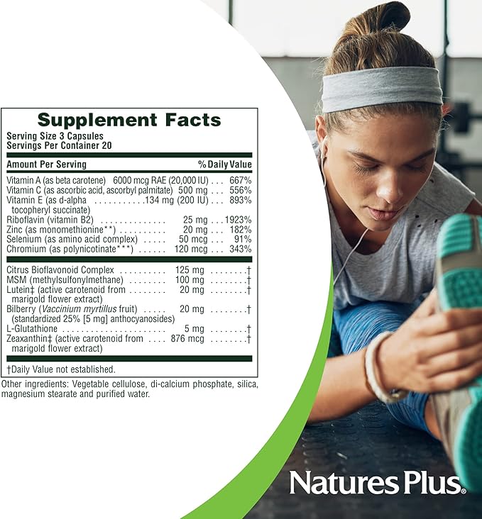 Natures Plus Advanced Therapeutics Lutein Rx-Eye - 20 mg, 60 Vegetarian Capsules - Eye Function Support Supplement Enhanced with Zeaxanthin, Antioxidant - Gluten-Free - 20 Servings