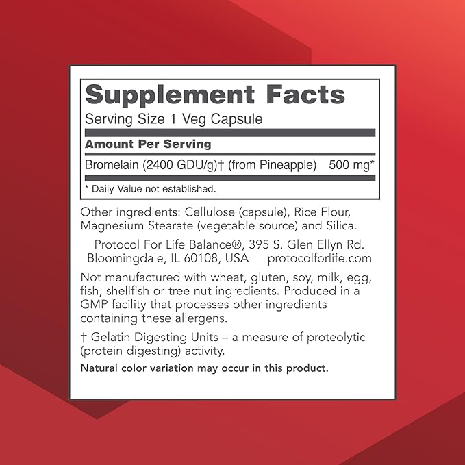 Protocol Bromelain - 500mg Capsules - Protein Digestive Enzyme - Supports Healthy Digestion* - Digestion Supplement - Vegan & Kosher - 90 Veg Capsules