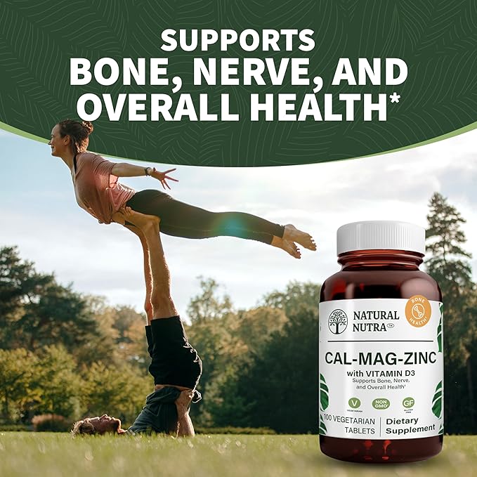 Natural Nutra Calcium Magnesium Zinc (Cal-Mag Zinc) Supplement with Vitamin D3 for Bone Strength, Helps Improve Digestion, Health Gluten Free and Sugar Free, Essential Mineral Complex (100 Count)