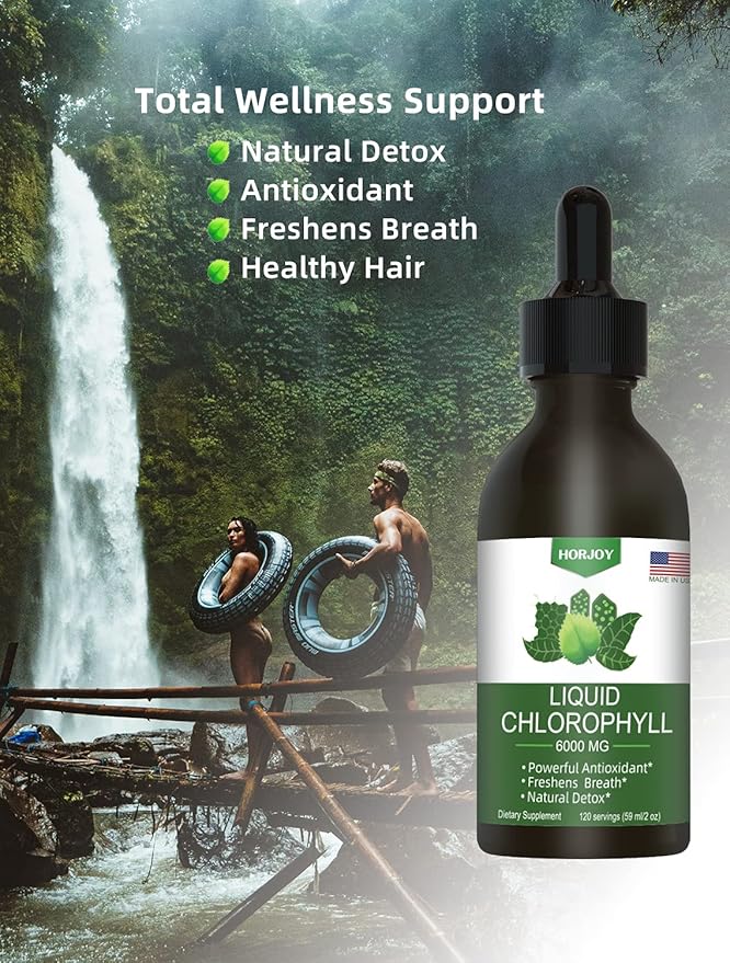 Chlorophyll Liquid Drops - 100% Natural Energy Booster and Immune Support - Internal Deodorant and Detox - Altitude Sickness Relief - Fast Absorption, Vegan & Non-GMO - 120 Servings (Pack of 1)