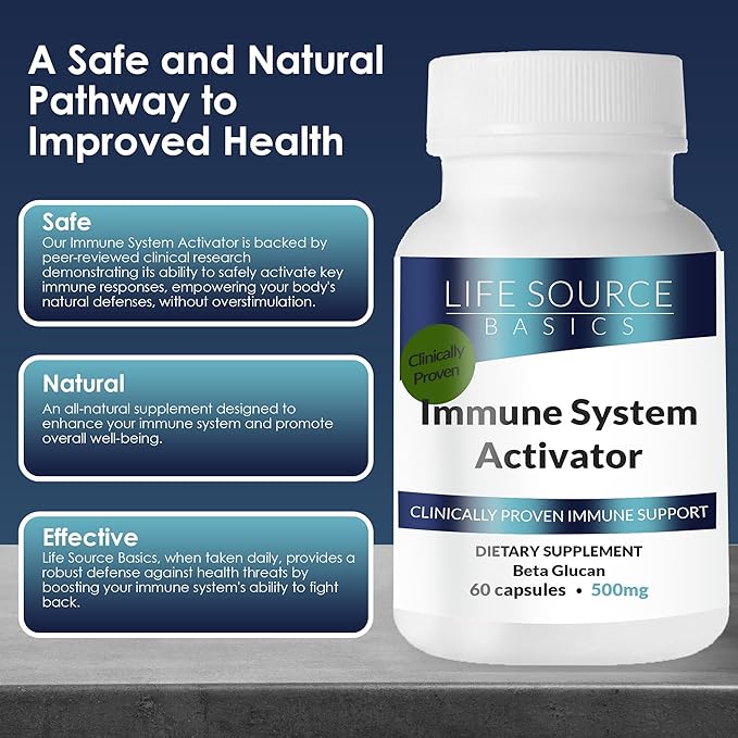 Life Source Basics Immune System Support Activator - High Purity Beta 1,3/1,6 Glucan - Immunity and Vitamin Supplement Non-GMO & Vegan Friendly for Men & Women, Gluten-Free 500 mg - 60 Capsules