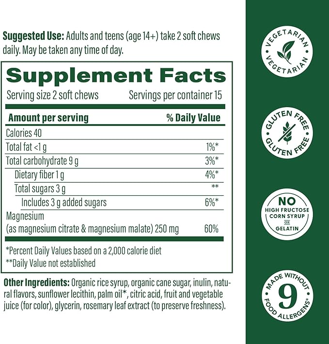 MegaFood Relax + Calm Magnesium Supplement - Soft Chews with Magnesium Citrate & Malate for Heart Health, Muscle Tension & More - Vegetarian - Strawberry-Flavor - 30 Chews per Pack (2 Pack)