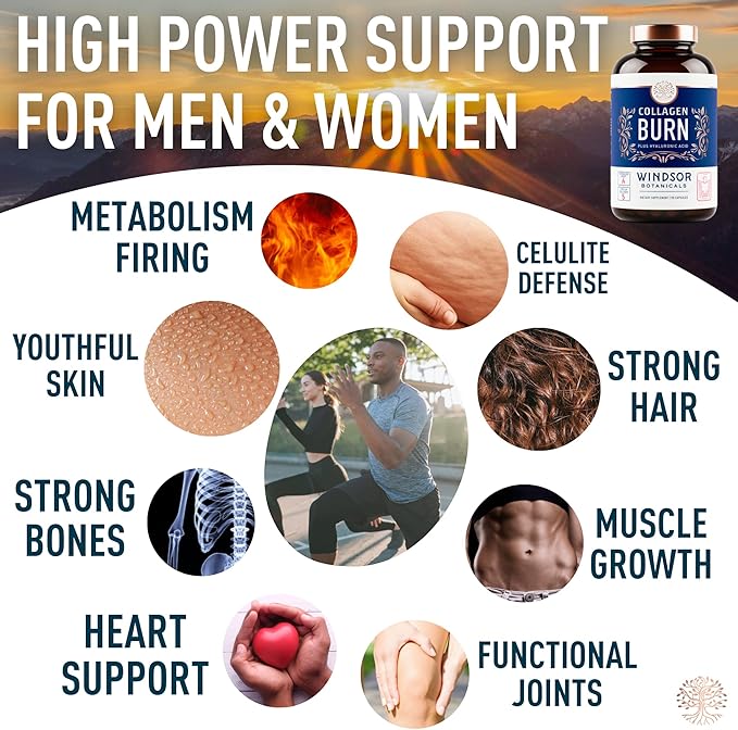 WINDSOR BOTANICALS Liquid Melatonin 3mg and Thermogenic Multi Collagen Burn Capsules - Beauty and Sleep Support Bundle