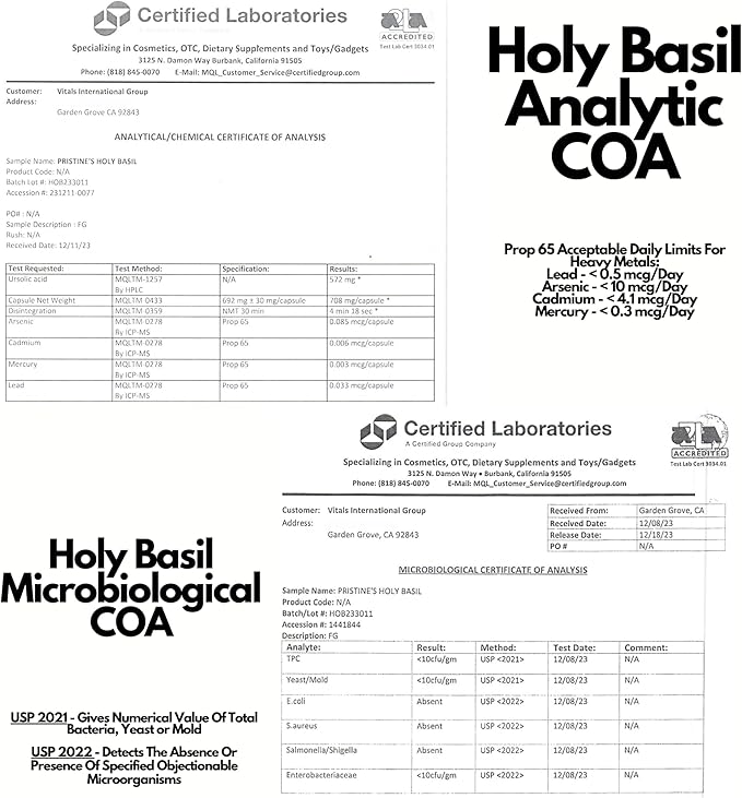 PRISTINE'S Holy Basil (Tulsi) 500 mg (3 Pack) Relaxation & Immunity Support Adaptogen Supplement - 180 Day Supply - Holy Basil Leaf Capsules - Vegan - Non-GMO - Gluten Free Supplements