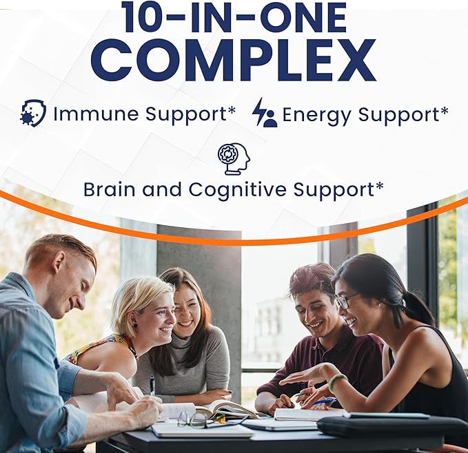 Mushroom Supplement Capsules - 10x Mushroom Complex with Lions Mane Cordyceps Shiitake Reishi Mushrooms Supplements - All Natural Herbal Vitamins Extract Pills for Focus Energy and Brain 90 Capsules