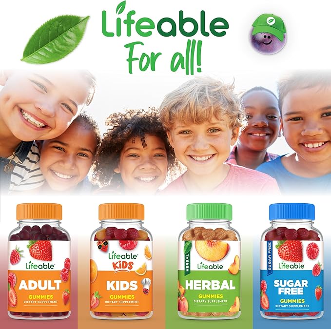 Lifeable Vitamin B Complex for Kids | with VIT C | Great Tasting B Complex Gummies | Vegan Kids B Complex | Energy and Nerve Support | 90 Gummies