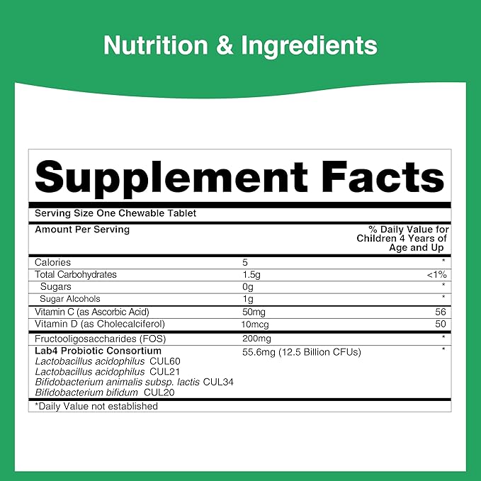 Probiotics Fit for School | 30 Tasty Strawberry Flavored Chewable Tablets | Designed for Childern Age 4-16 | 12.5 Billion CFUs Supports Immune System and Digestive Health