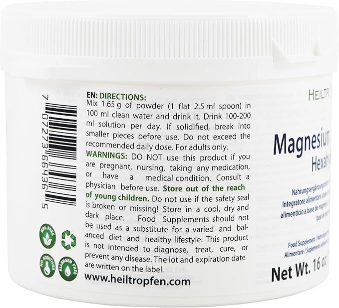 1 Pound Magnesium Chloride Hexahydrate | Pharmaceutical Grade Ingredients | Crystal Powder | Pure Ph. EUR., BP, USP, 100% | Heiltropfen®