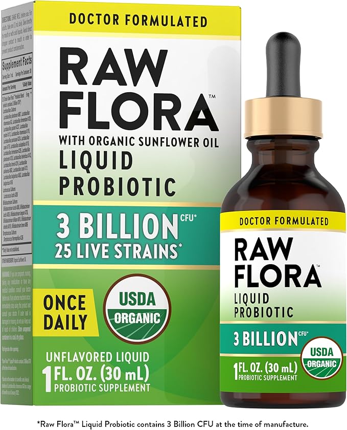 Nature's Truth Raw Flora USDA Organic Liquid Probiotic | Doctor Formulated | 25 Billion Live Strains | Vegan & Gluten Free Supplement for Men and Women