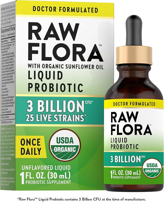 Nature's Truth Raw Flora USDA Organic Liquid Probiotic | Doctor Formulated | 25 Billion Live Strains | Vegan & Gluten Free Supplement for Men and Women