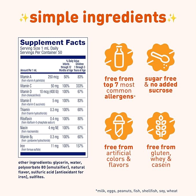 Enfamil Poly-Vi-Sol with Iron Liquid Multivitamin Drops, Supports Growth & Development*, 50mL Bottle