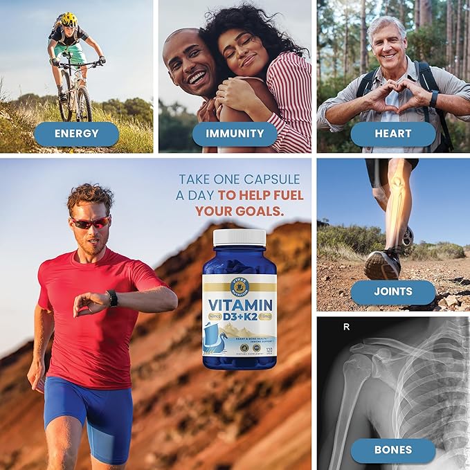 Vitamin D3 K2 Complex - Ultimate Absorption 140mg D3 & 110mg K2 (MK-7) | Vegan, Non-GMO | Supplement for Bone, Teeth, Muscle, & Heart Health | 120 Capsules