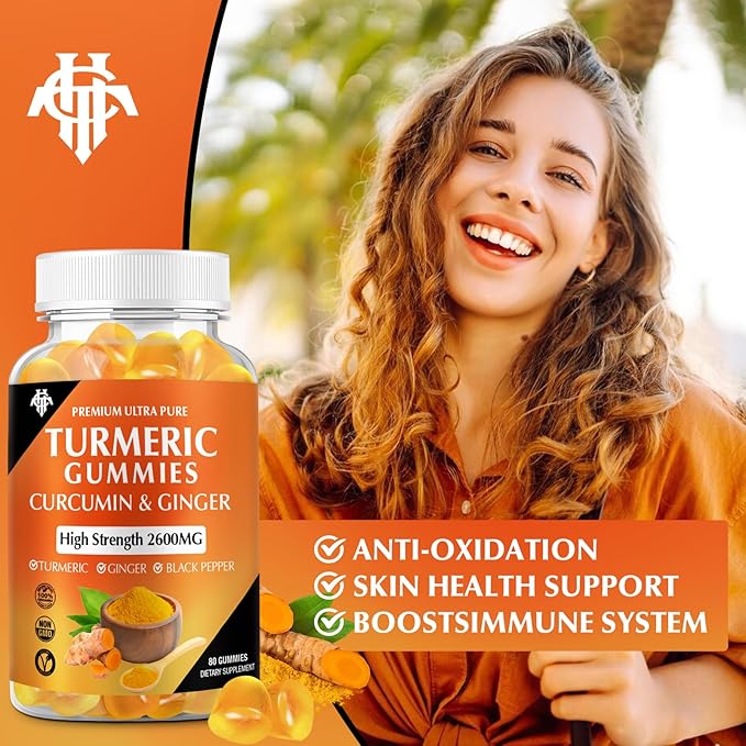 Turmeric Curcumin Gummies (1 Pack) - Turmeric Curcumin Supplements with Ginger & Black Pepper Gummies for Immune Muscle Support Healthy Skin - Vegan, Gluten Free, Low Sugar - for Adults