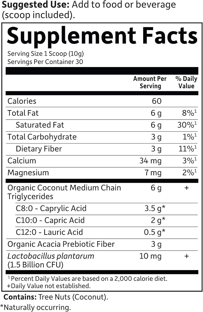 Garden of Life Dr. Formulated Keto Organic MCT Powder - 30 Servings, 6g MCTs from Coconuts Plus Prebiotic Fiber & Probiotics, Certified Organic, Non-GMO, Vegan, Gluten Free, Ketogenic