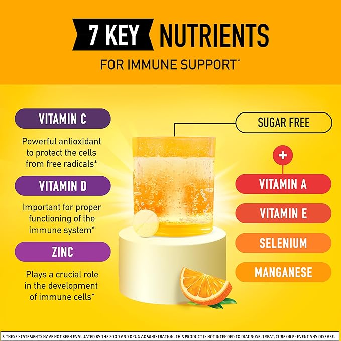 Airborne Vitamin C 1000mg (per Serving) - Zesty Effervescent Tablets, Gluten-Free Immune Support Supplement, Echinacea & Ginger, Orange, Citrus, 30 Count (Pack of 3)
