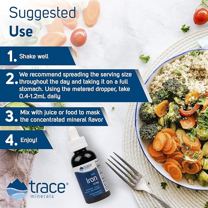 Trace Minerals Ionic Iron, 22mg - Energy Support Supplement with Magnesium & Iron - Aid Brain Health & Immune System Function - Gluten-Free Liquid Supplement - 1.9 fl oz (2 Pack) (92 Servings)