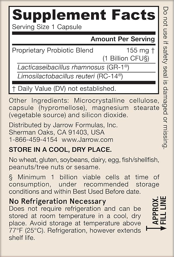 Jarrow Formulas Fem-Dophilus Probiotics 1 Billion CFU With 2 Science-Backed Strains, Dietary Supplement for Vaginal and Urinary Tract Support, 30 Veggie Capsules, Up to a 30 Day Supply, Shelf-Stable