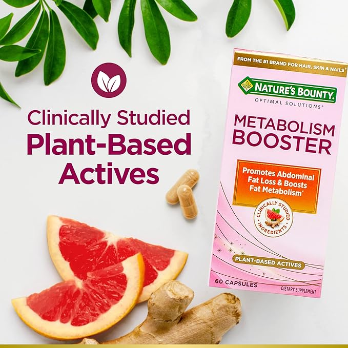 Nature's Bounty Optimal Solutions Metabolism Booster Supplement, Boosts Fat Metabolism, Promotes Abdominal Fat Loss, With Citrus Extracts and Black Ginger, 60 Capsules