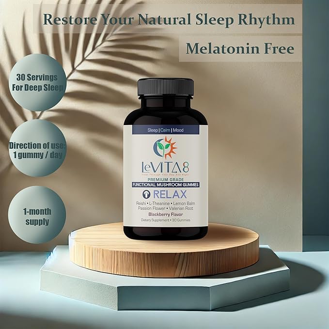 LeVITA8 Premium Reishi Mushroom Sleep Gummies - 100% Natural BlackBerry Flavor - Promotes Calm & Mood Balance for Deep Sleep - 1 Month Supply for Natural Sleep Aid Melatonin-Free