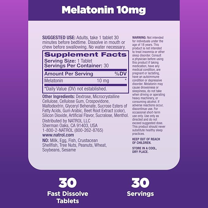 Natrol Sleep Melatonin 10mg Fast Dissolve Tablets, Nighttime Sleep Aid for Adults, 30 Strawberry-Flavored Melatonin Tablets, 30 Day Supply (Pack of 4)