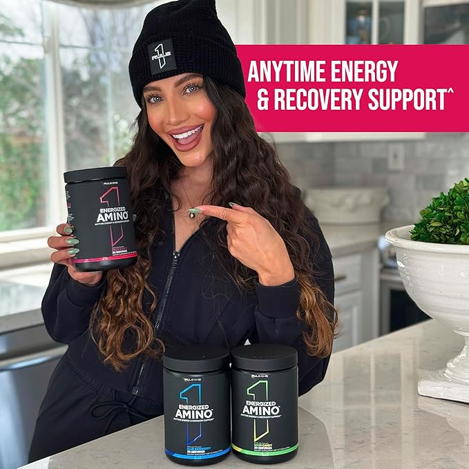 Rule 1 Energized Amino – Anytime Energy and Recovery Support with BCAAs, Glutamine, Citrulline, Beta Alanine, and Caffeine from Green Coffee & Tea Leaf Extracts (30 Servings, Fruit Punch)