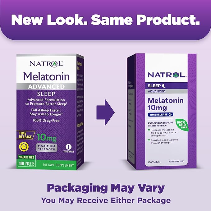 Natrol Advanced Sleep Melatonin 10mg, Dietary Supplement for Restful Sleep, Time Release Melatonin Tablets, 100 Time-Release Tablets, 100 Day Supply (Pack of 12)