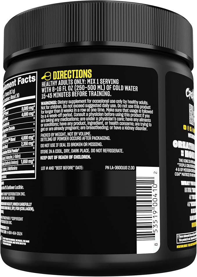 Mutant CREAKONG CX8 – Advanced Creatine + Amino Supplement with 4g Triple Creatine Blend, 4g Amino Blend (BCAAs & Taurine) for Muscle Growth & Performance – Unflavoured, 249g (30 Servings)