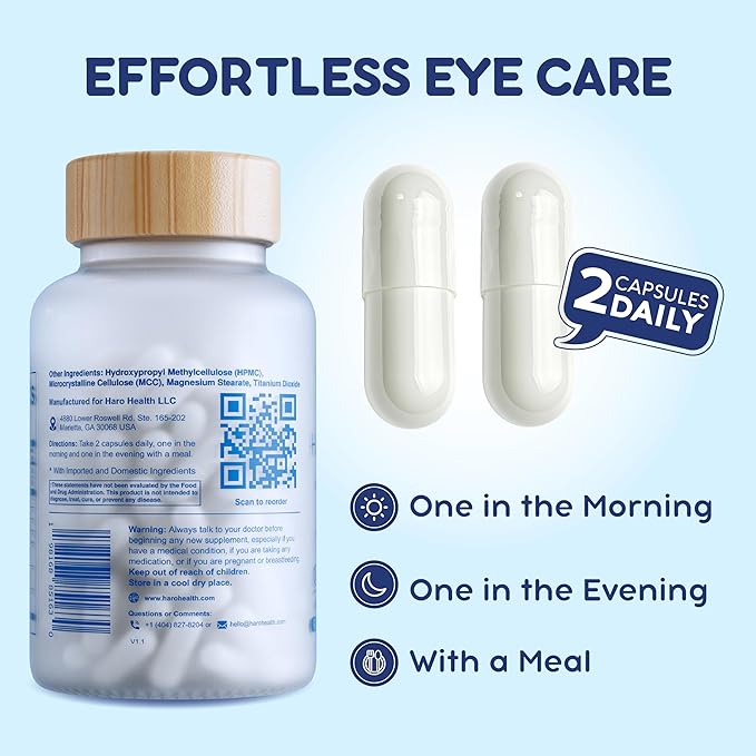 Lutein Supplement, HARO Clear AREDS 2 Eye Vitamin & Mineral Supplement, Contains Lutein and Zeaxanthin - Eye Strain and Blue Light Defense (90 Vegan Capsules)