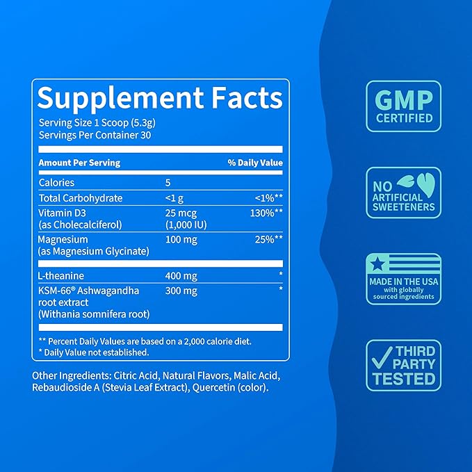 Supercalm Powdered Drink Mix, Lemon Lime, L Theanine, Ksm-66 Ashwagandha, Magnesium Glycinate, Vitamin D 3, Supplements for Relaxation & Focus, Natural, No Sugar, Non GMO, 30 Srvgs