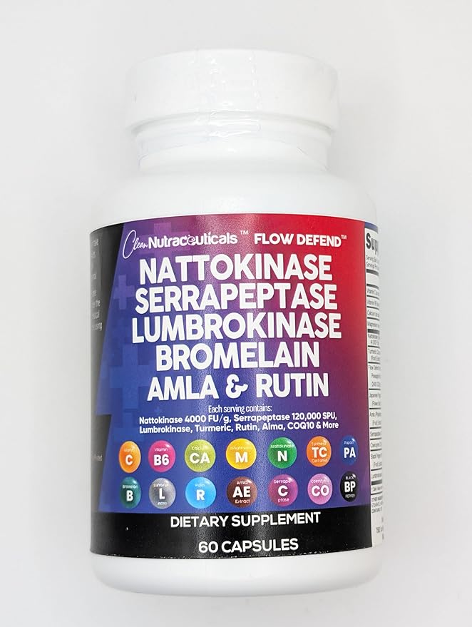 Clean Nutraceuticals Nattokinase 4000 FU Serrapeptase 120000 SPU Lumbrokinase Enzyme Supplement with Bromelain Papain Papaya Enzymes Rutin Extract Amla Magnesium Vitamin B6 & VIT C Capsules - 2Pack