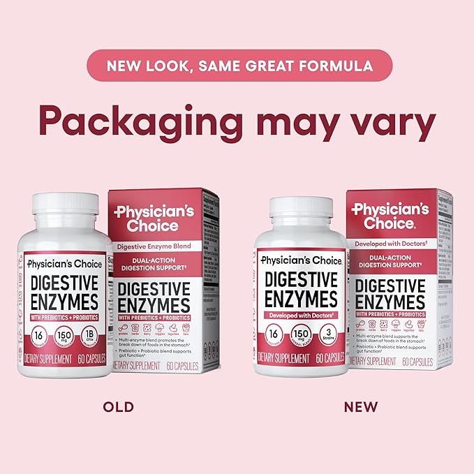 Physician's CHOICE Digestive Enzymes - Multi Enzymes, Organic Prebiotics & Probiotics for Digestive Health & Gut Health - Meal Time Discomfort Relief & Bloating - Dual Action Approach - 90 CT