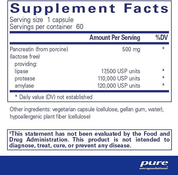 Pure Encapsulations Pancreatic Enzyme Formula - Digestive Enzymes for Digestion - Strengthens Gut Health* - Targeted Delivery Capsules - Gluten Free & Non-GMO - 60 Capsules