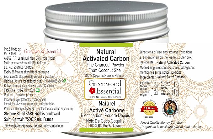 Natural Activated Carbon Fine Charcoal Powder From Coconut Shell 100% Organic Pure & Natural 200gm (7.05 oz)