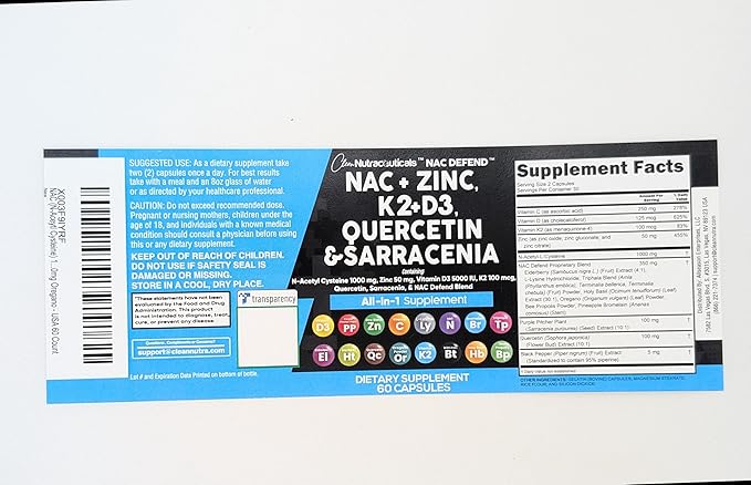 NAC Supplement N-Acetyl Cysteine Vitamin D3 K2 Zinc Quercetin Sarracenia Purpurea Immune Support | Elderberry Holy Basil Bee Propolis Bromelain L-Lysine Capsules Supplements For Women Men Adults