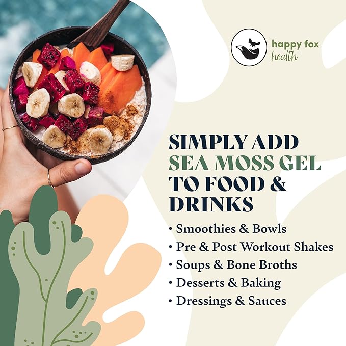 HAPPY FOX Immunity Bundle - Organic Sea Moss Gel, Gold, 8 fl oz & Organic Irish Sea Moss Capsules with Sambucus Elderberry for Immunity Defense, Vitamins C, D3, B9, B12, & Iron, 90 Count