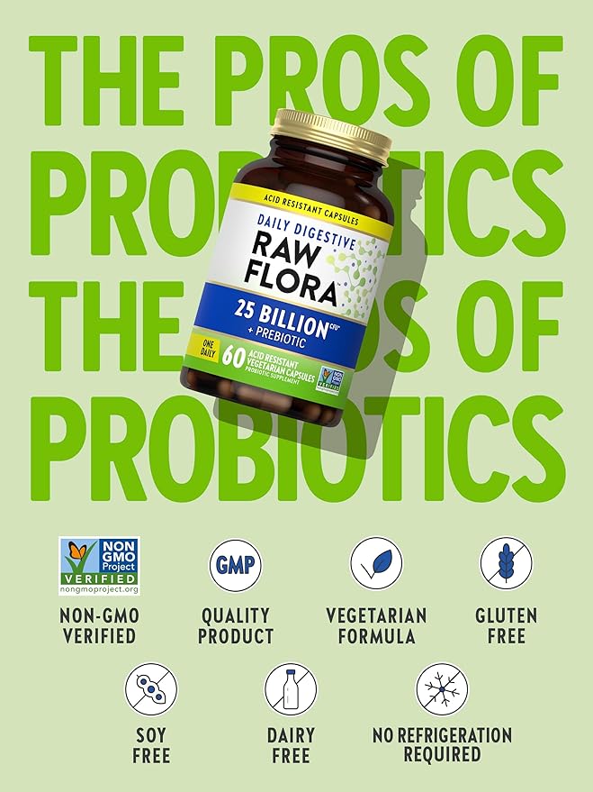 Raw Flora Probiotic with Prebiotics | 25 Billion CFU | Daily Digestive Capsules | Vegetarian & Gluten Free Supplement for Men and Women | by Nature's Truth