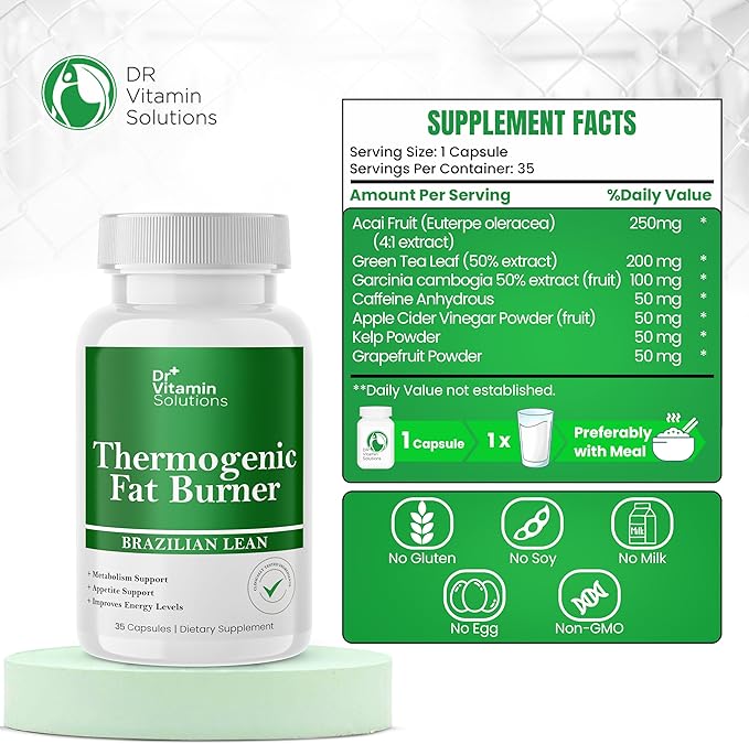 Thermogenic Fat Burner – Natural Appetite Control & Metabolic Booster with Green Tea & Bloat Defense (35 Capsules)