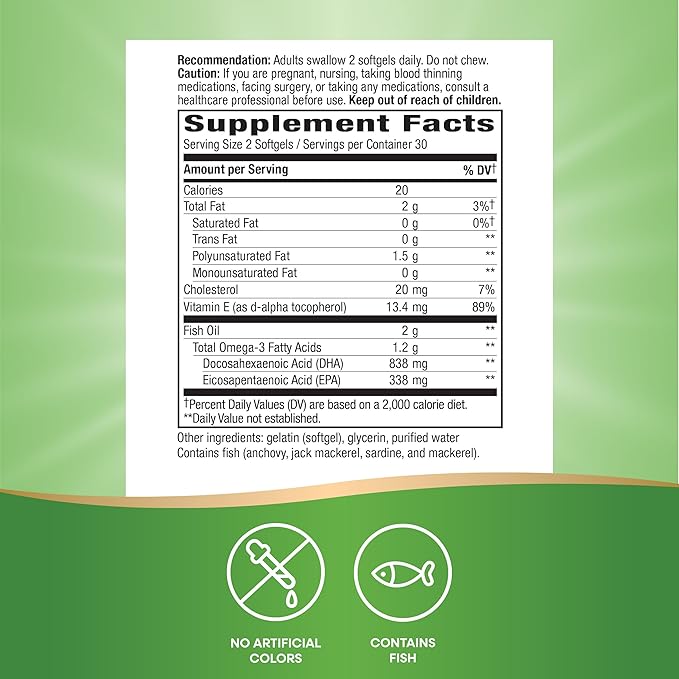 Nature's Way Mega-DHA Premium Fish Oil, Supports Eye and Brain Function*, Omega-3, 2,000 Fish Oil mg per 2-Softgel Serving, 60 Softgels (Packaging May Vary)