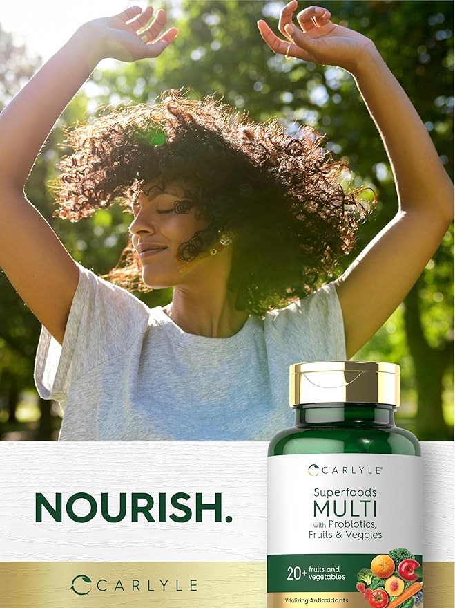 Carlyle Fruits and Veggies Supplement | 120 Count | Superfood Multivitamin with Probiotics | Made with 20 Fruits and Vegetables | Non-GMO & Gluten Free