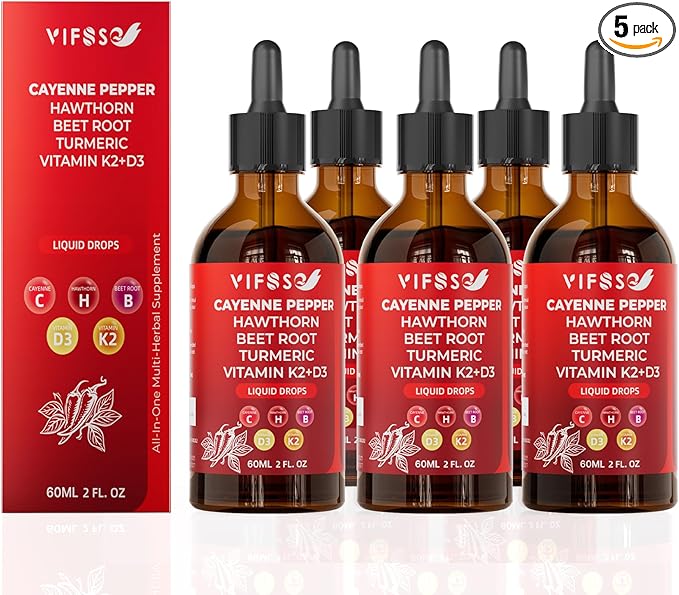 Cayenne Pepper Drops, Cayenne Pepper Extract, Liquid Drops with Hawthorn Support for Digestion Heath - 5 Bottles