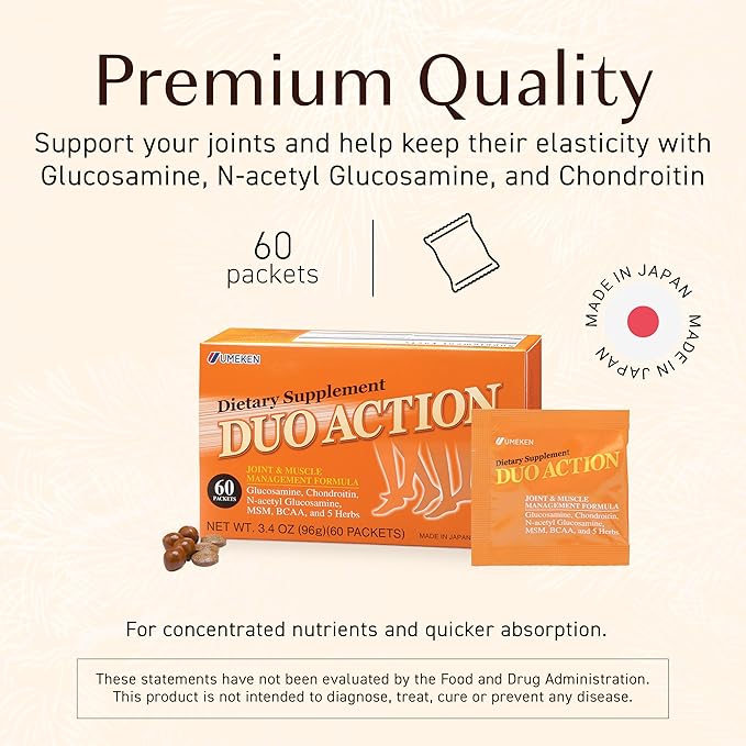 Umeken Duo Action, Infused with MSM + BCAA Herbal Formula, Chondroitin & Glucosamine Nutritional Supplements, Every Box Contains 60 Packets, Pack of 1, 1 Month Supply