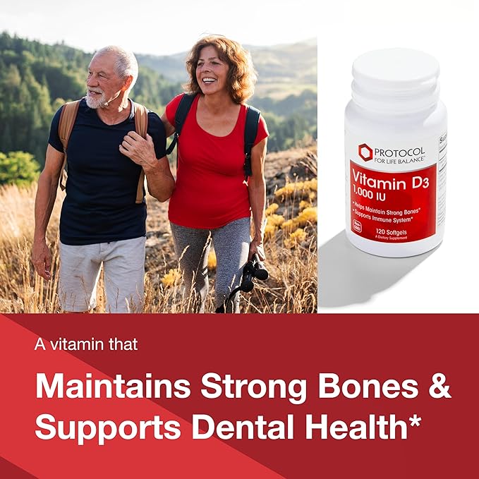 PROTOCOL FOR LIFE BALANCE Vitamin D3 1,000 IU - Immune Support Strong Bones and Teeth - 120 Softgels