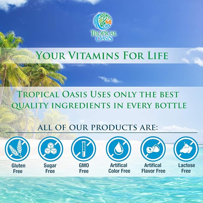 Tropical Oasis Adult Liquid Multivitamin -Liquid Multi-Vitamin and Mineral Supplement with 125 Total Nutrients Including; 85 Vitamins & Minerals, 23 Amino Acids, and 18 Herbs - 16 fl oz, 32 serv
