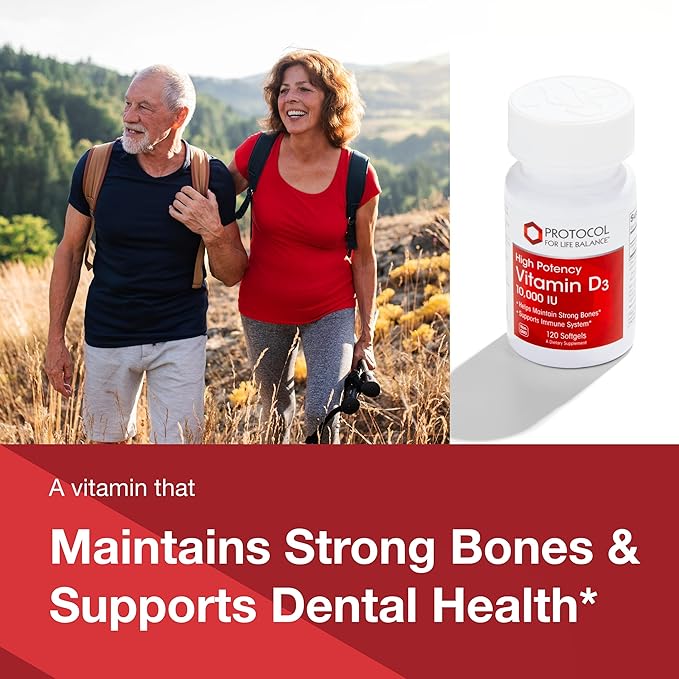 PROTOCOL FOR LIFE BALANCE Vitamin D3 10,000 IU - Immune Support Health Bones and Teeth - 120 Softgels