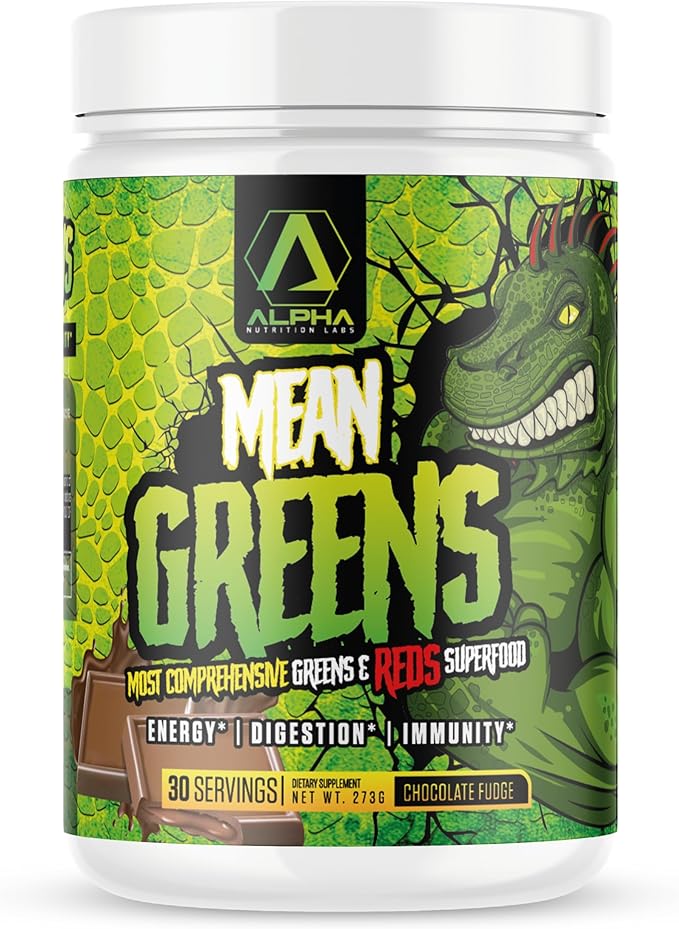 Mean Greens - Sports Greens + Reds Advanced Superfood Immunity and Gut Health | Cordyceps | Delicious Chocolate Fudge Flavor - 30 Servings