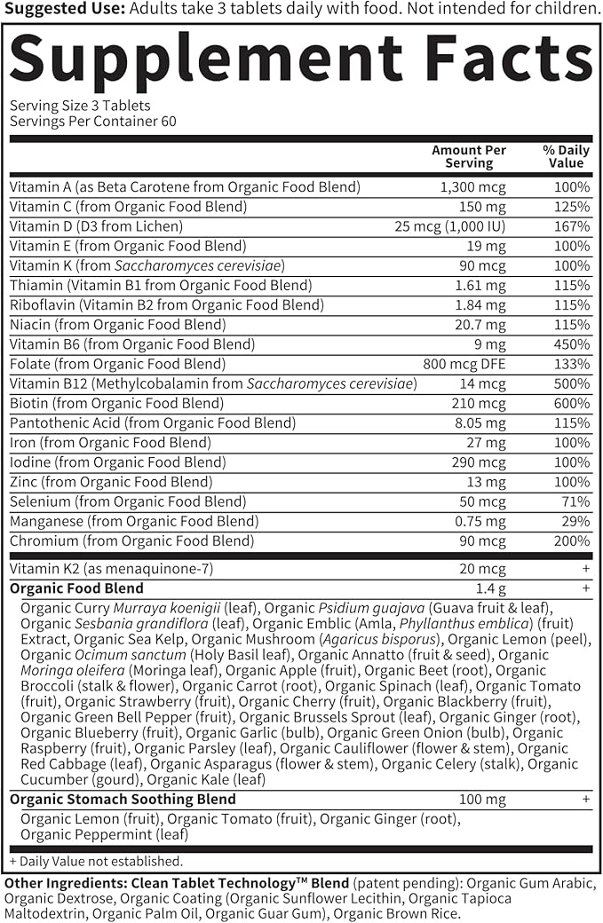 Garden of Life Organics Prenatal Vegan Whole Food Multivitamin Tablets, Folate not Folic Acid & Stomach Soothing Blend for Women, Peppermint, 180 Count