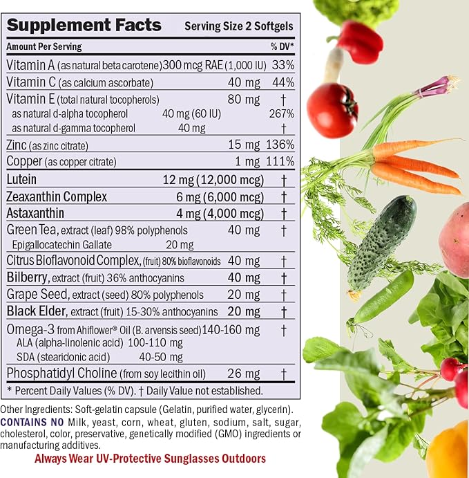 ANDREW LESSMAN Ultimate Eye Support with Astaxanthin 180 Softgels - 12mg Lutein, 6mg Zeaxanthin, 4mg Astaxanthin, Bilberry. Key Nutrients to Support Eye Health, Promote Healthy Vision. No Additives