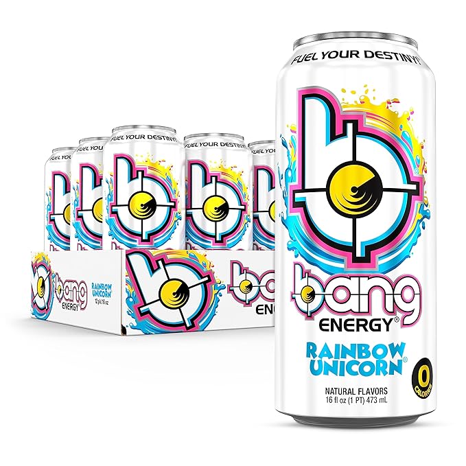 Bang Energy Rainbow Unicorn, Sugar-Free Energy Drink, 16 Fl Oz (Pack of 12) - Packaging May Vary