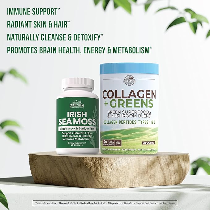 COUNTRY FARMS ‘Beauty Pack Collagen + Greens Irish Sea Moss, Collagen for Skin, Hair Growth, Nails & Joints, Ultimate Beauty Support Gift, Pack of 2